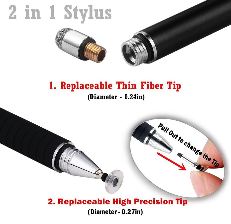 MEKO(2 Pcs)[2 in 1 Precision Series] Disc Stylus/Styli for All Touch Screen Devices Bundle with 4 Replaceable Disc Tips, 2 Replaceable Fiber Tips - (Black/Pink) - Image 4
